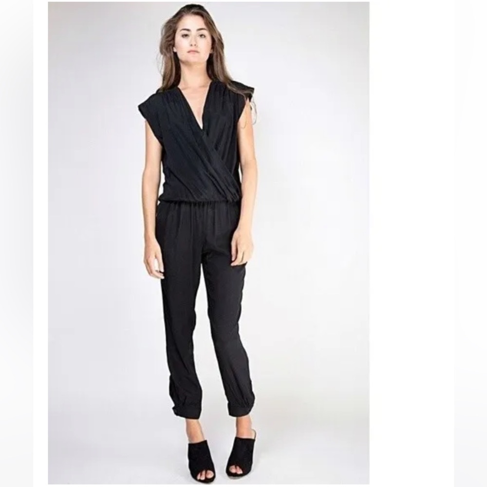 Emerson Thorpe Womens Black Silk Short Sleeve Dara Jumpsuit Size XS